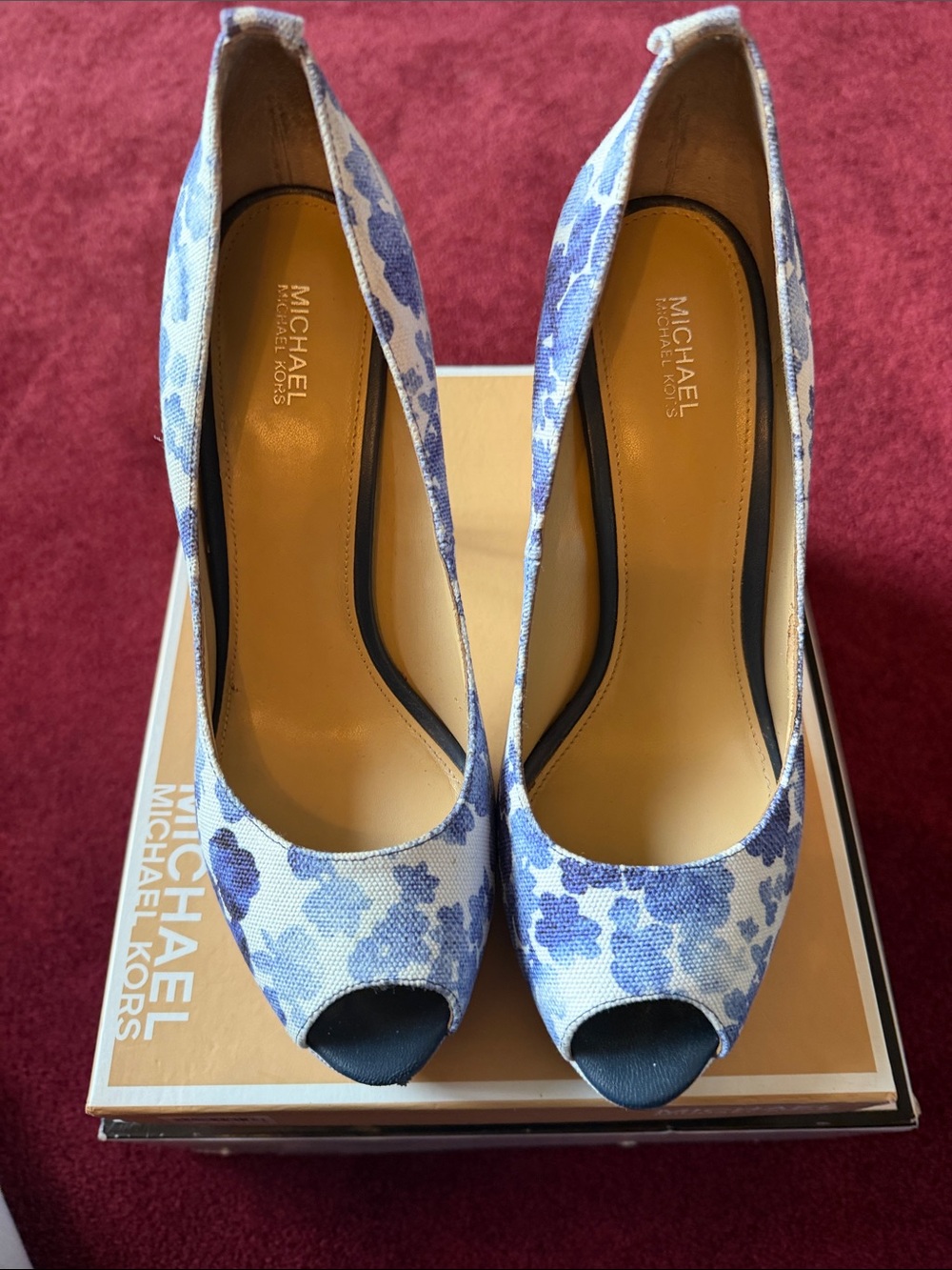 Michael Kors Blue Floral Peep-Toe Pumps